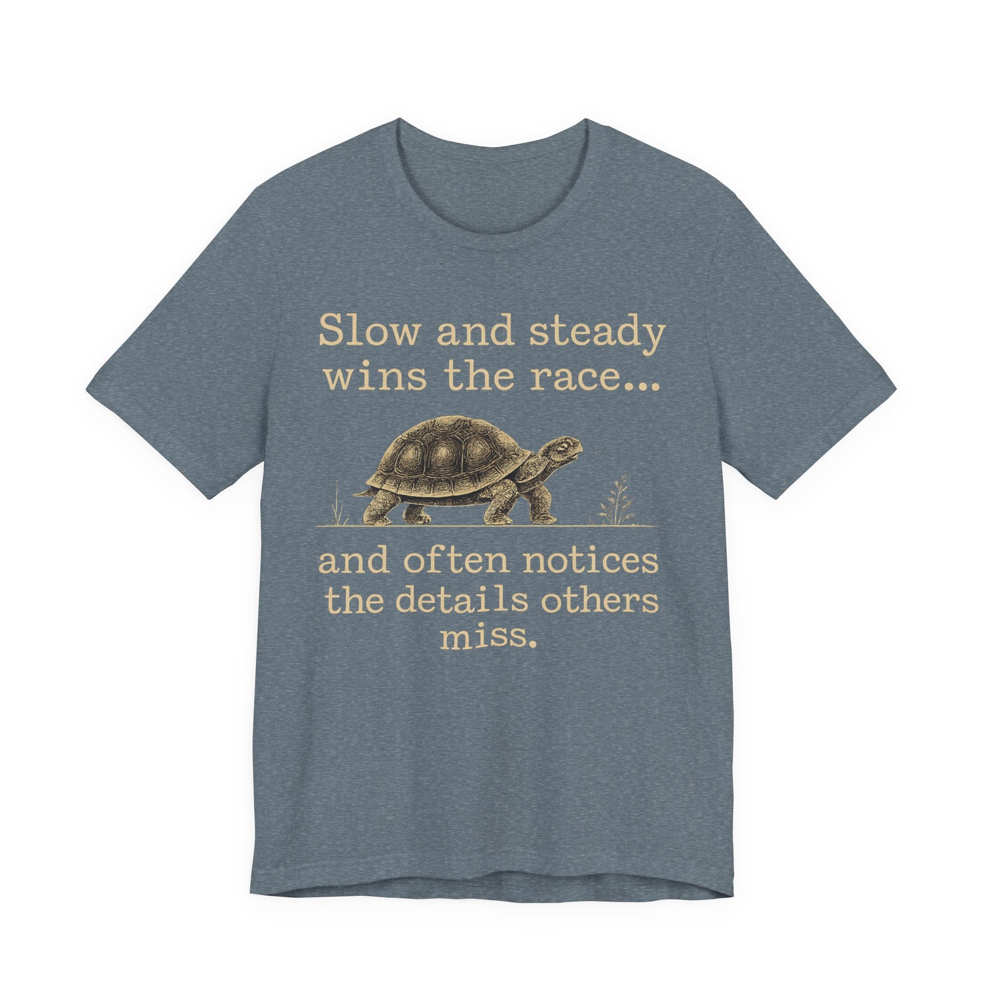 Slow and Steady Wins the Race T-Shirt — Detail-Oriented Turtle Graphic Tee image
