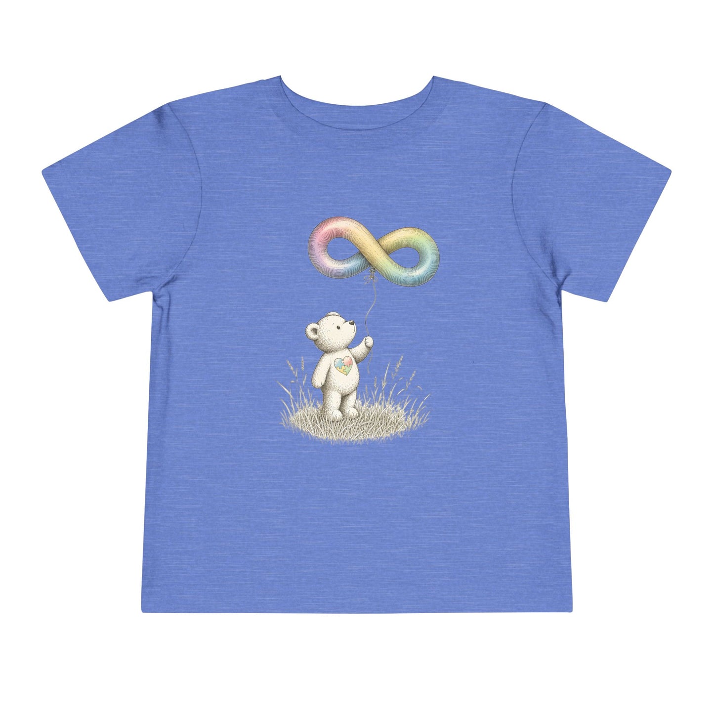 Toddler Tee — Bear Holding Rainbow Infinity Balloon Cute Kids Shirt - Heather Columbia Blue, 4T image