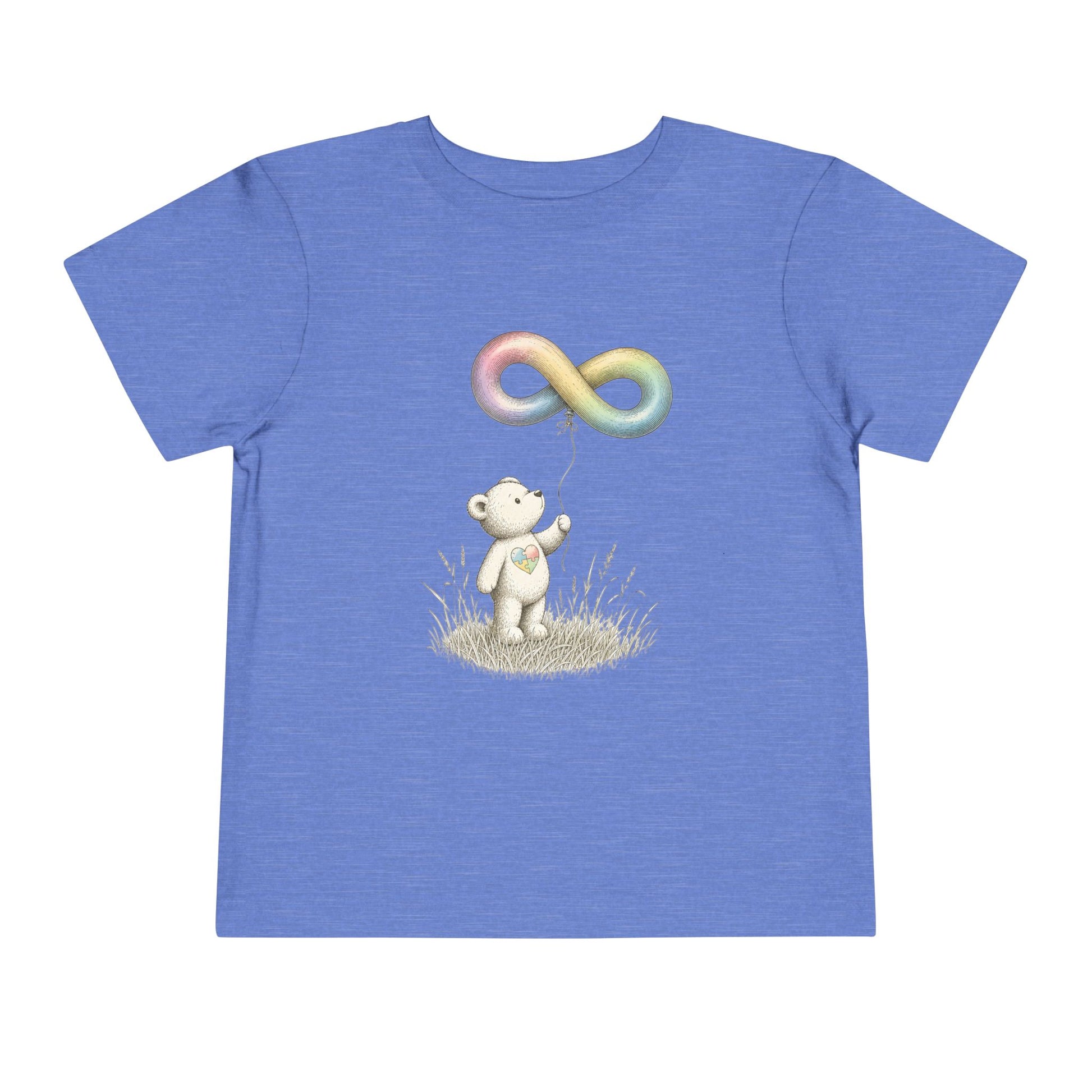 Toddler Tee — Bear Holding Rainbow Infinity Balloon Cute Kids Shirt - Heather Columbia Blue, 4T image