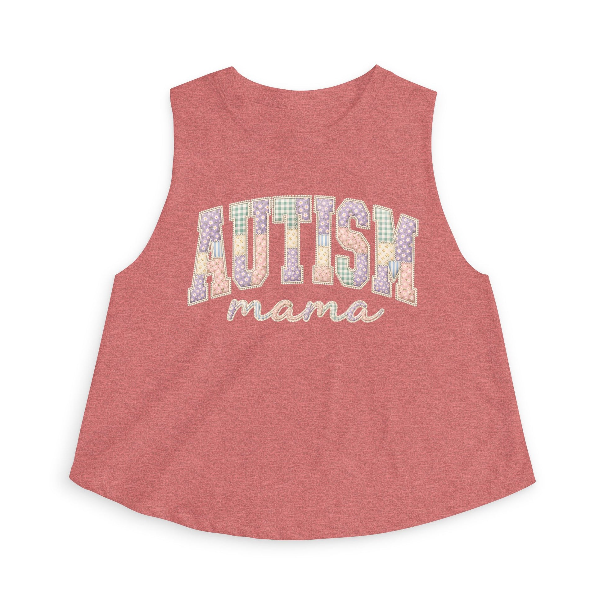 Autism Mama Crop Top - Pastel Patchwork Lettering Support Tank image