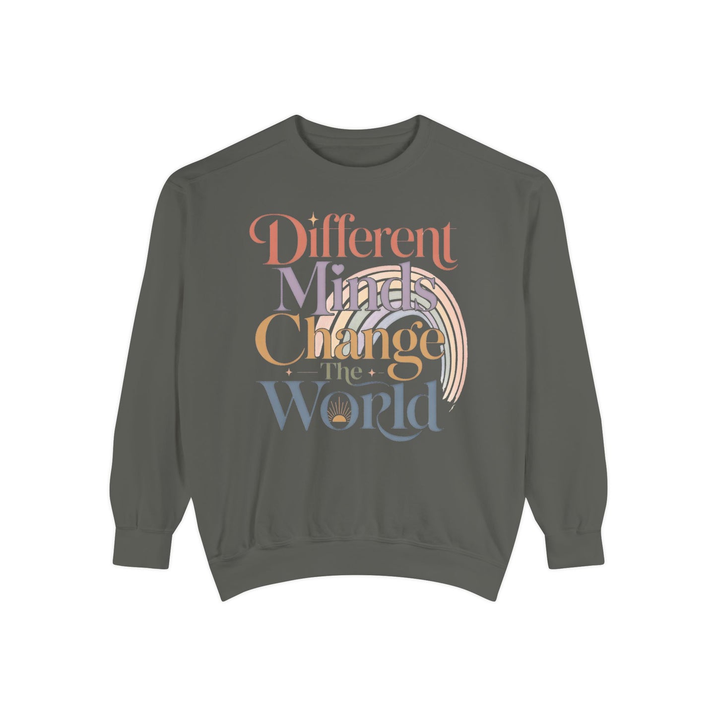 Different Minds Change the World Sweatshirt — Inspirational Graphic Sweatshirt - Pepper, L image