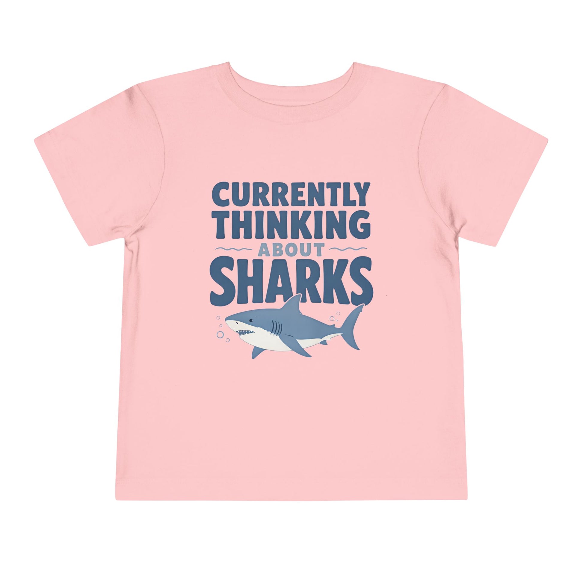Toddler Tee - "Currently Thinking About Sharks" Cute Shark Graphic Shirt for Kids - Pink, 5T image