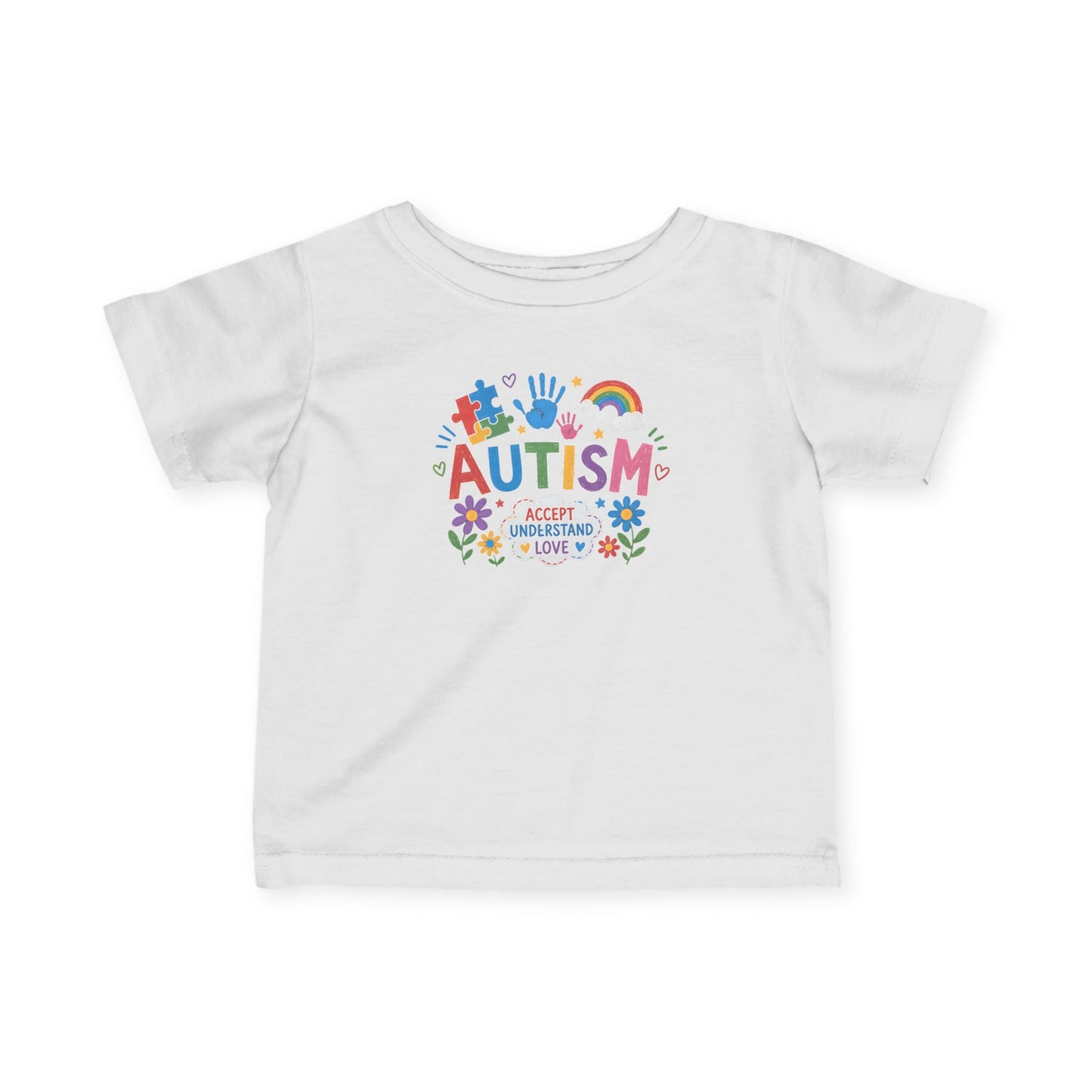 Infant Autism Support Shirt— "Autism: Accept Understand Love" Baby T-Shirt - White, 6M image