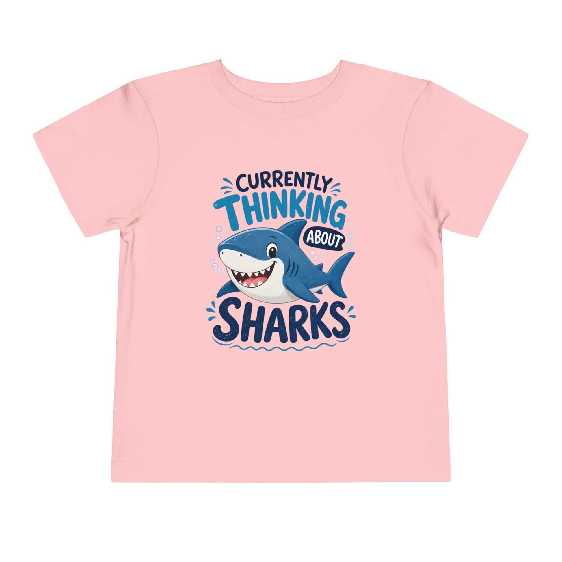 Toddler Tee — "Currently Thinking About Sharks" Cute Shark Graphic Shirt - Pink, 3T image
