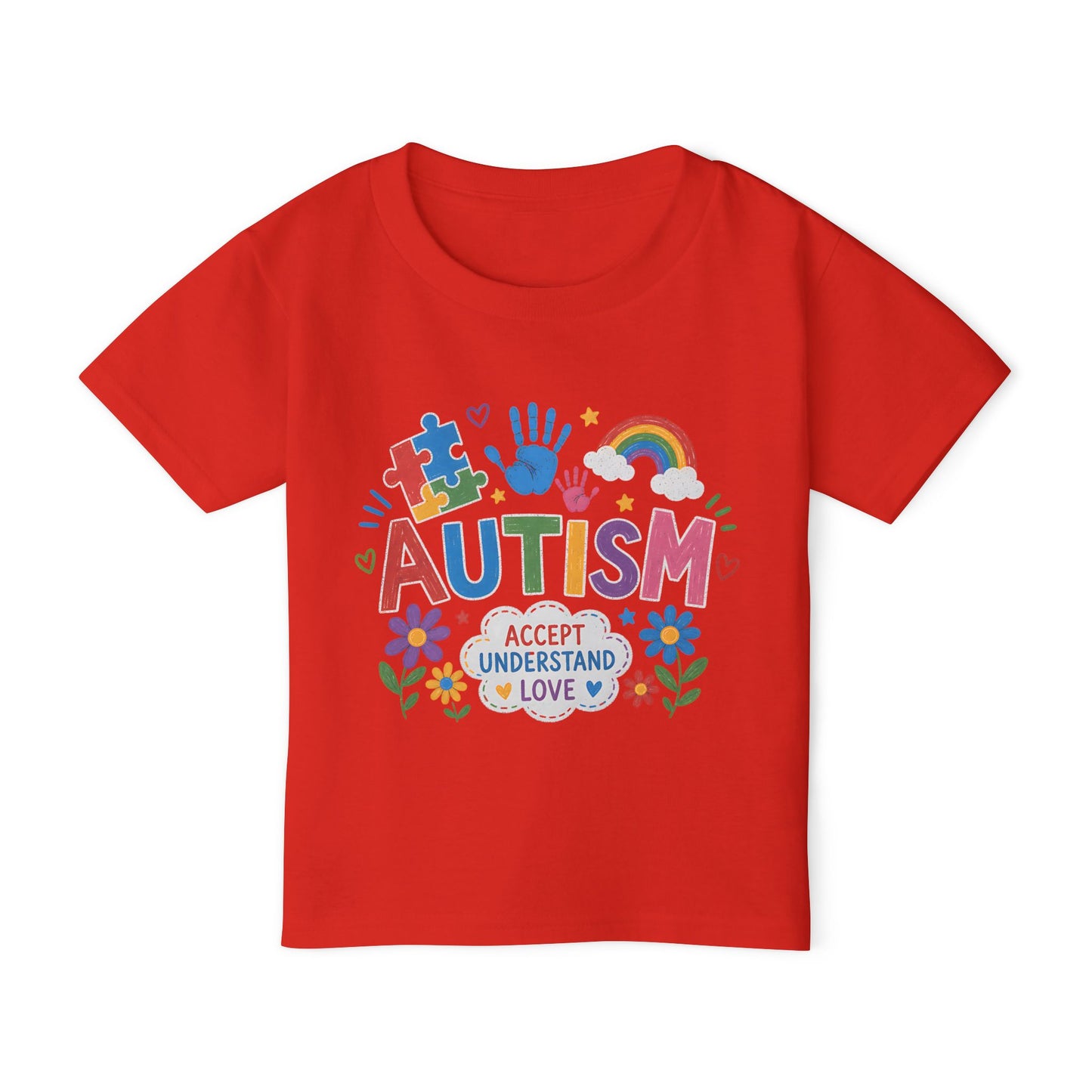 Toddler T-Shirt - Colorful "Autism: Accept Understand Love" Awareness Tee-Shirt - Red, 4T image