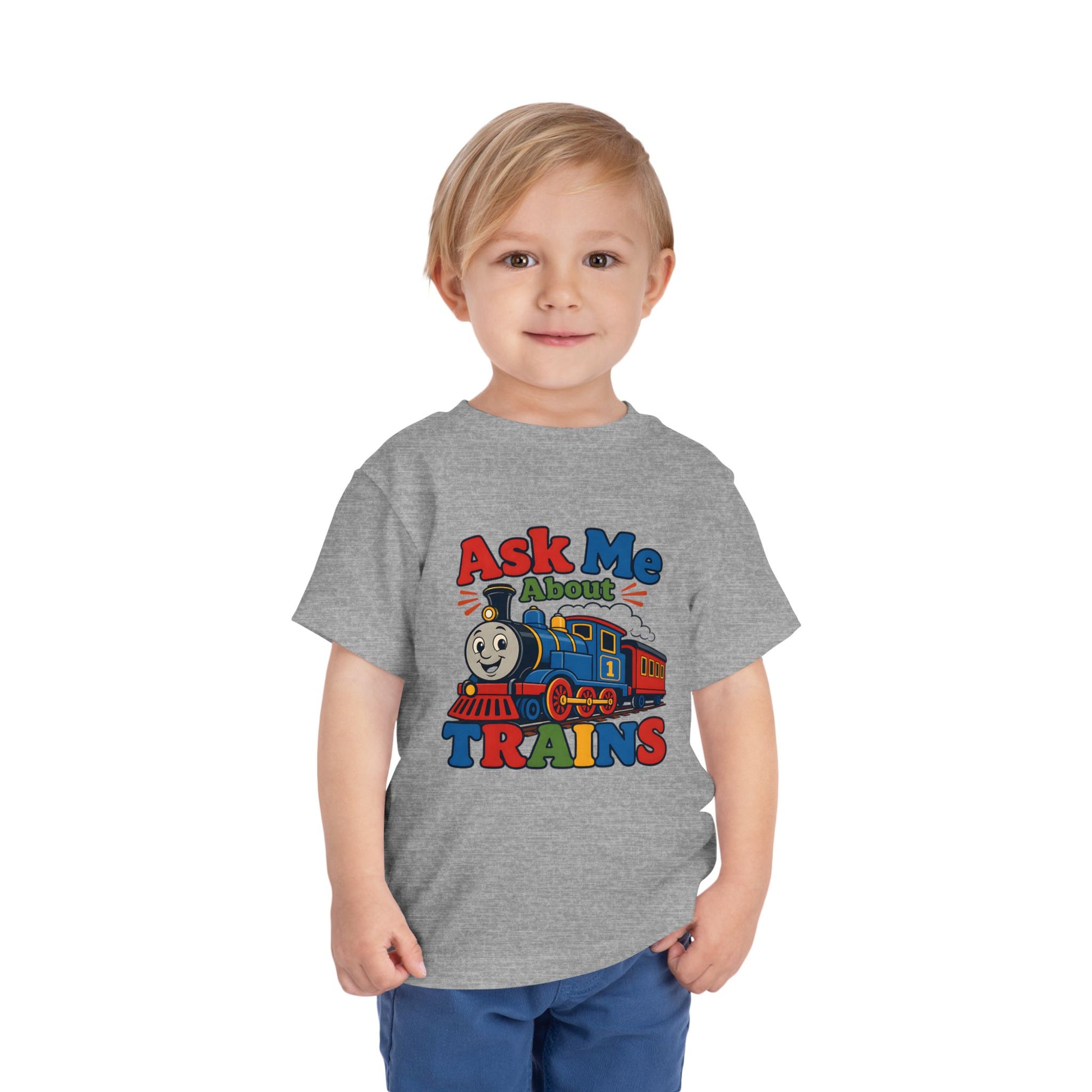 Toddler Tee — "Ask Me About Trains" Cute Kids Train Graphic Shirt image 22