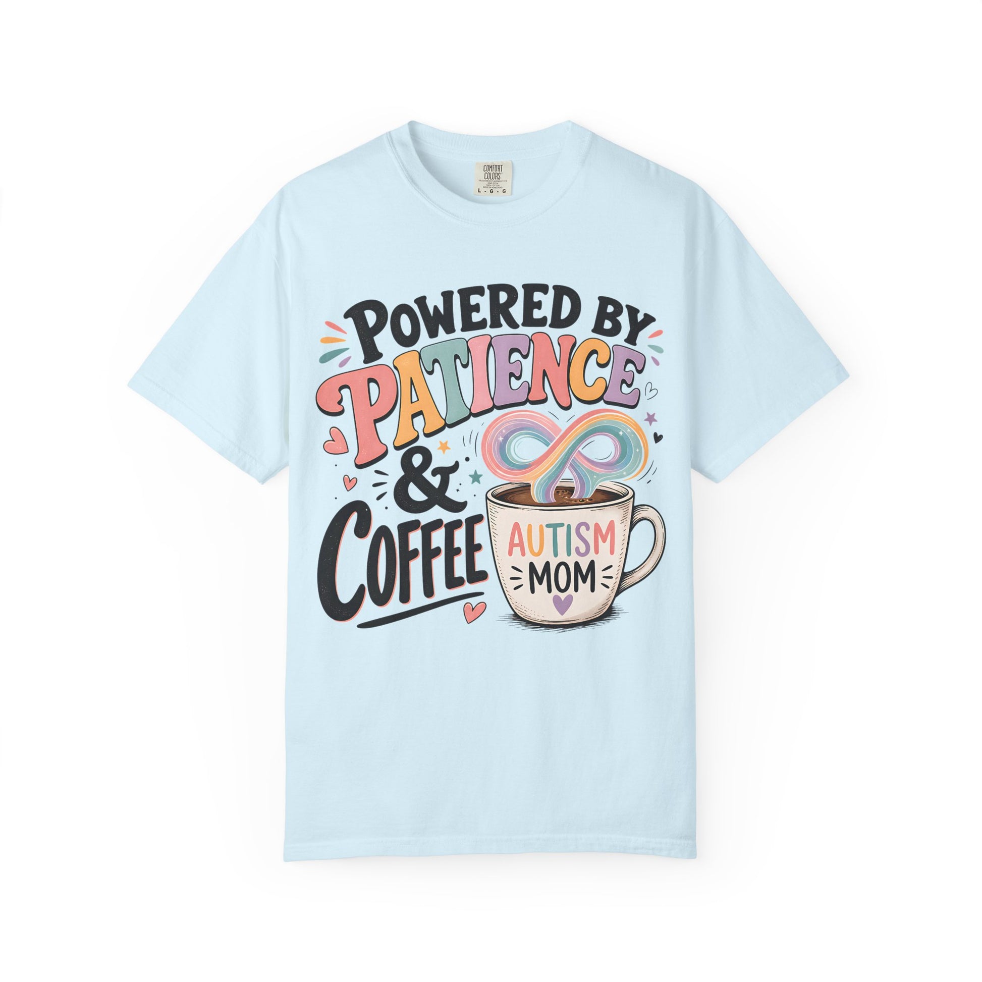 Autism Mom T-Shirt — "Powered by Patience &amp; Coffee" Graphic Tee image