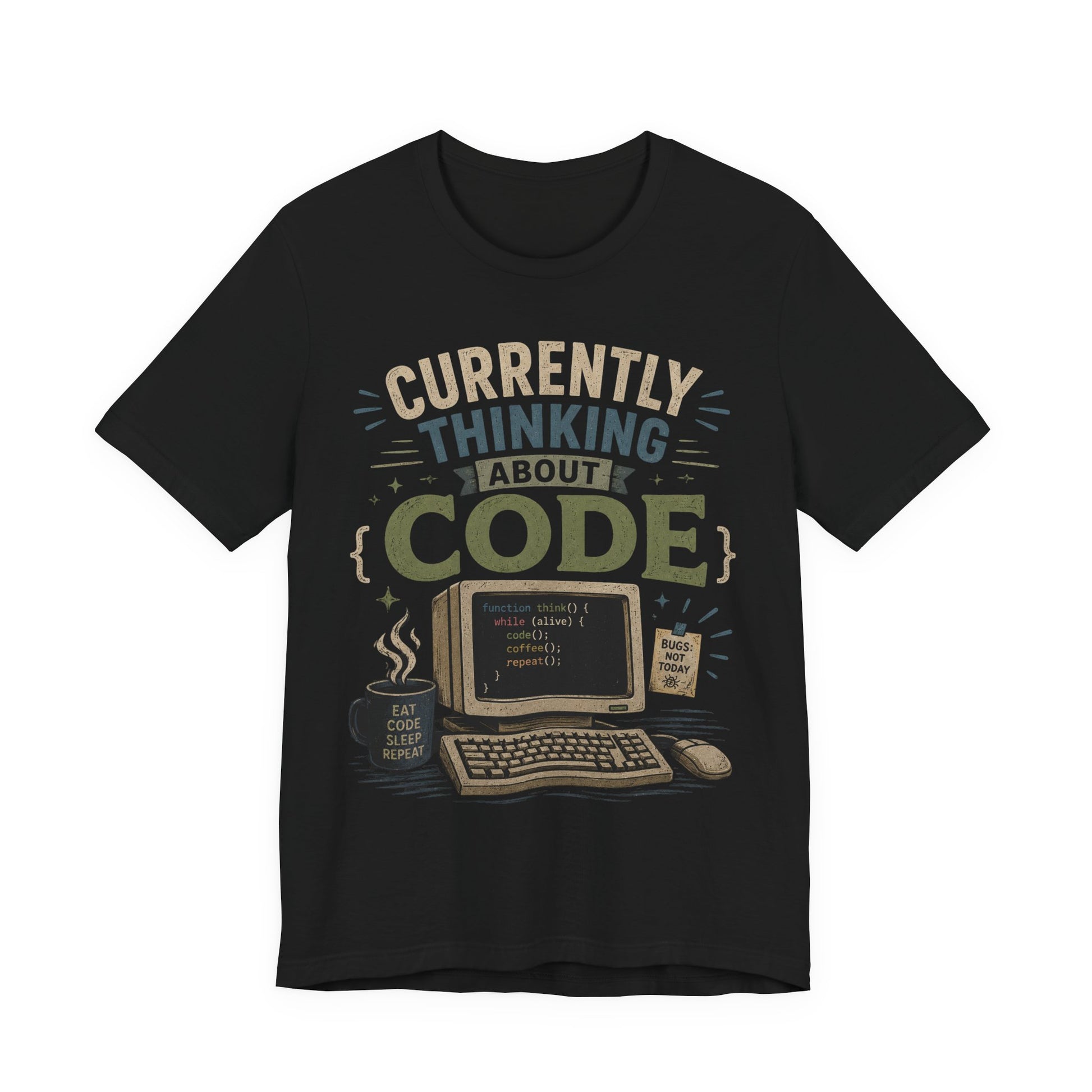 Currently Thinking About Code T-Shirt — Funny Programmer Graphic Tee image