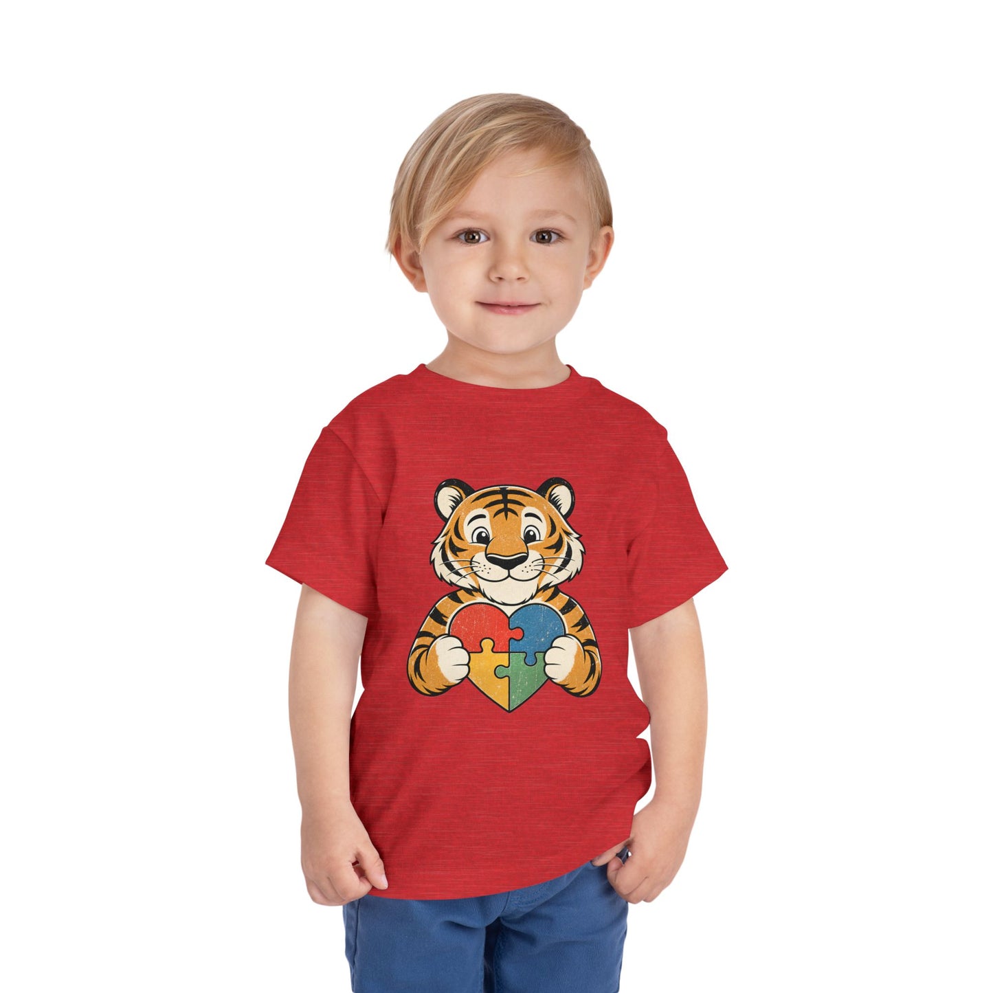 Toddler Tee — Cute Tiger Holding Autism Puzzle Heart image 38