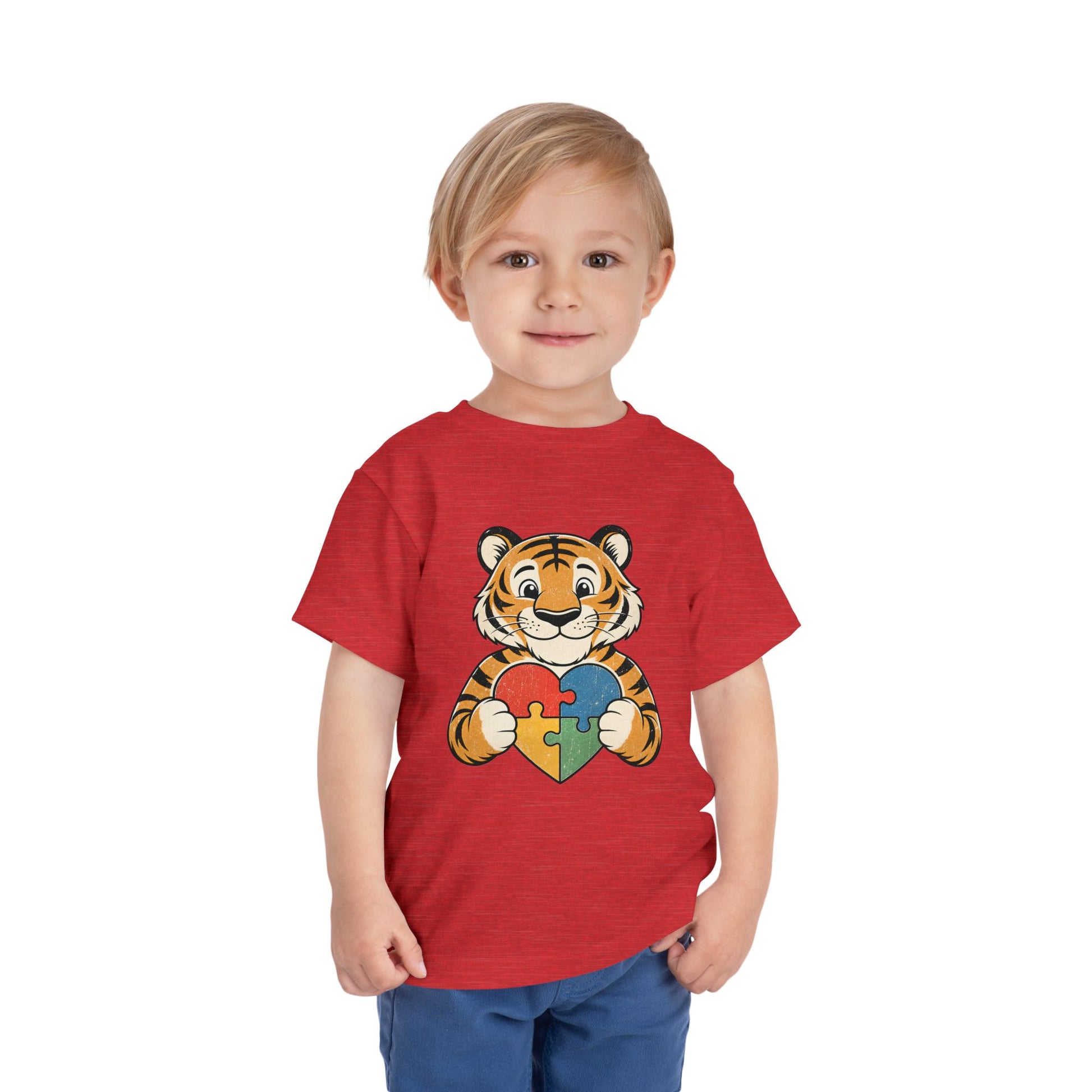 Toddler Tee — Cute Tiger Holding Autism Puzzle Heart image 38