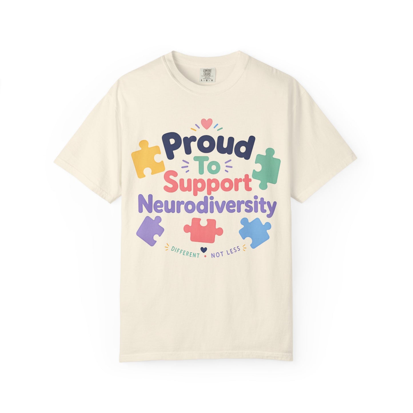 Proud to Support Neurodiversity T-Shirt — Colorful Puzzle Piece Awareness Tee image