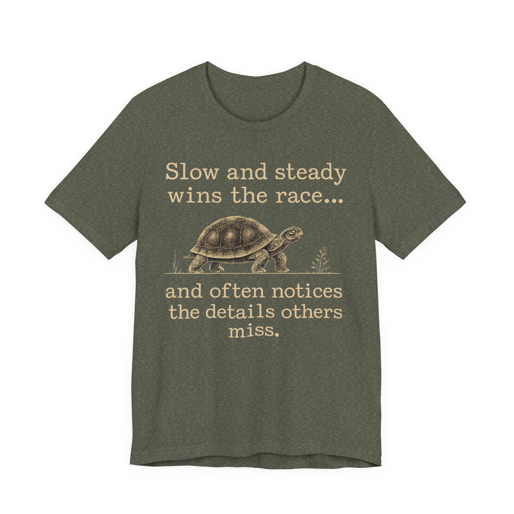 Slow and Steady Wins the Race T-Shirt — Detail-Oriented Turtle Graphic Tee image