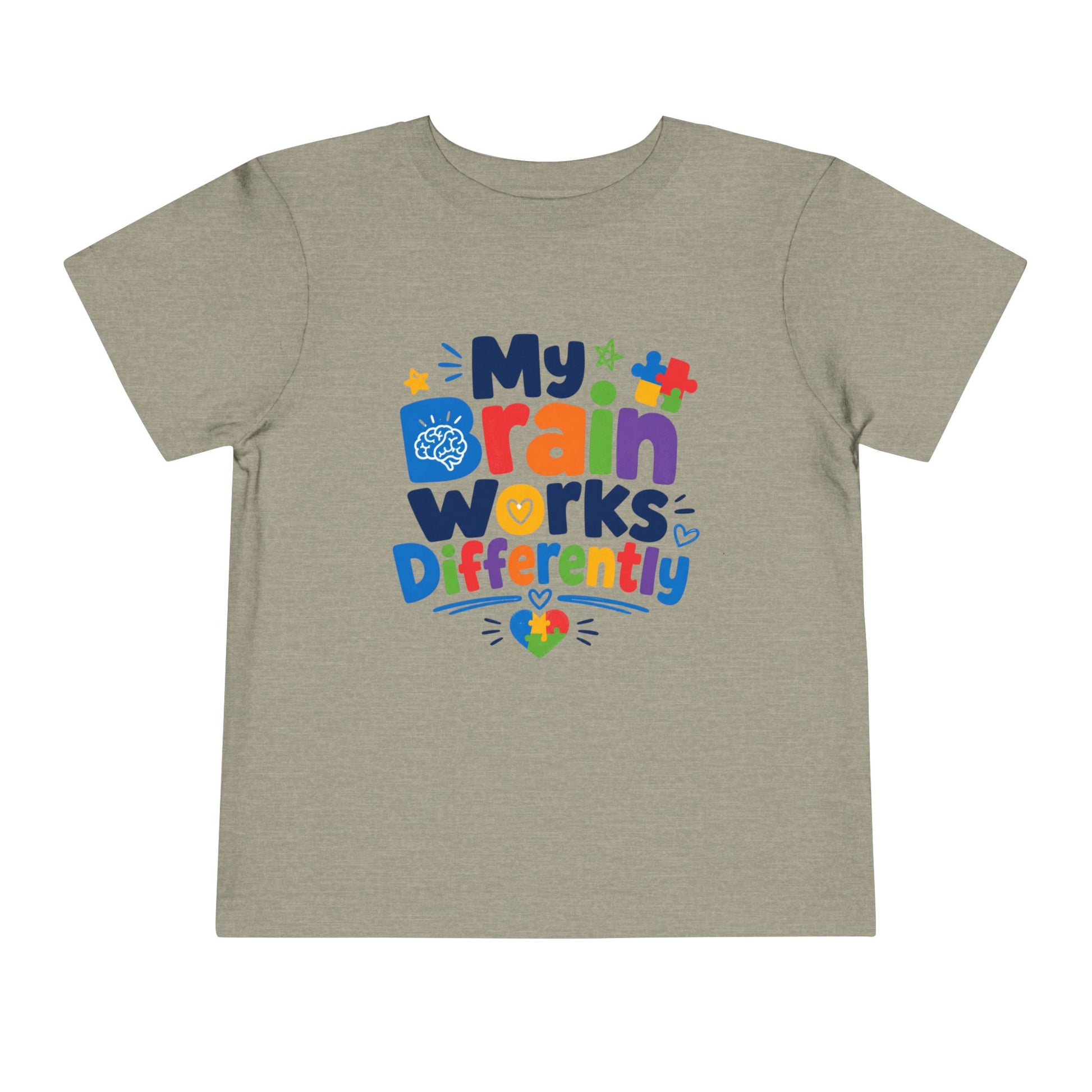 Toddler Tee — "My Brain Works Differently" Autism Awareness Kids Shirt - Heather Stone, 2T image