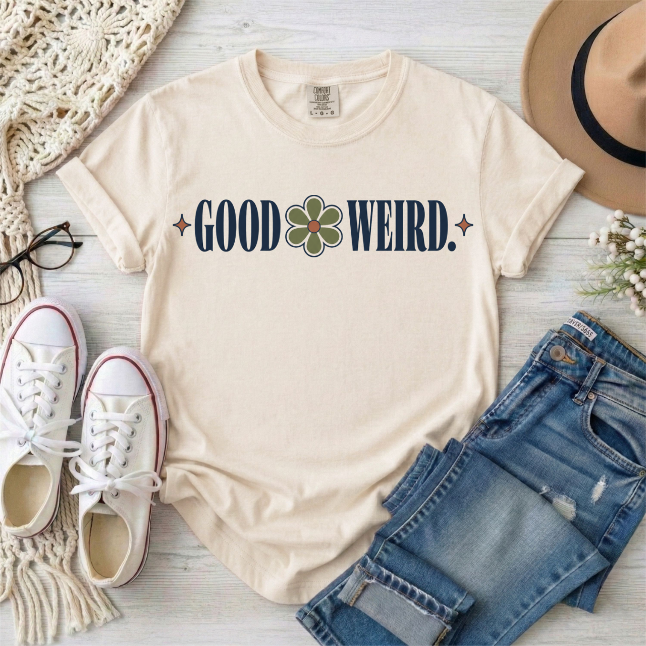 Good Weird T‑Shirt — Retro Clover Graphic Tee