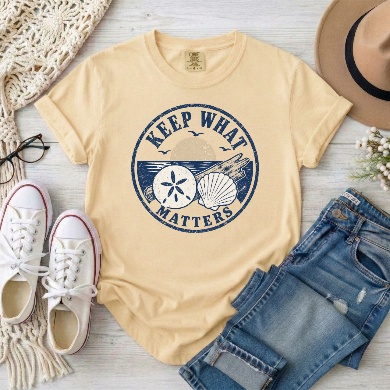 "Keep What Matters" Coastal Shells Graphic T-Shirt