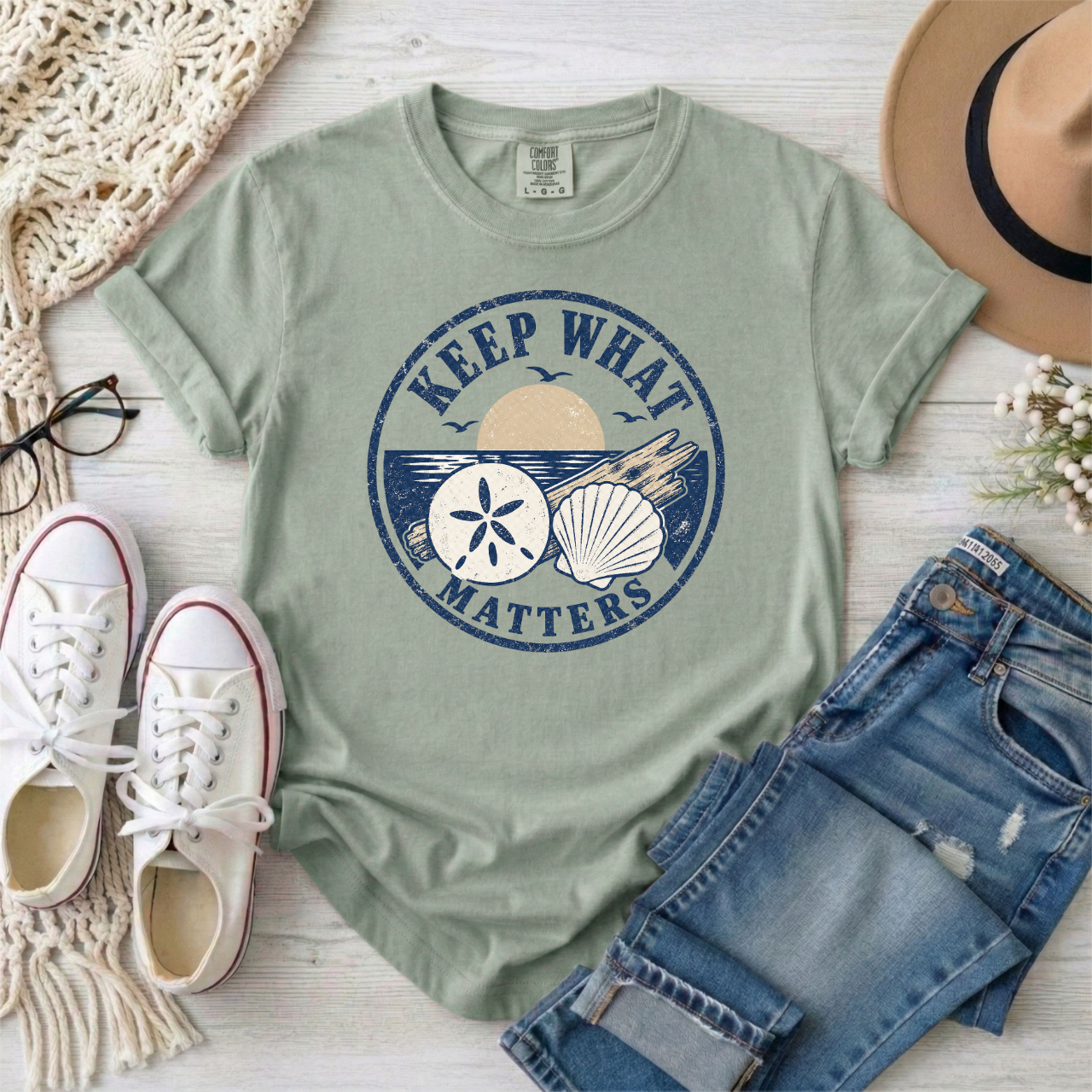 "Keep What Matters" Coastal Shells Graphic T-Shirt