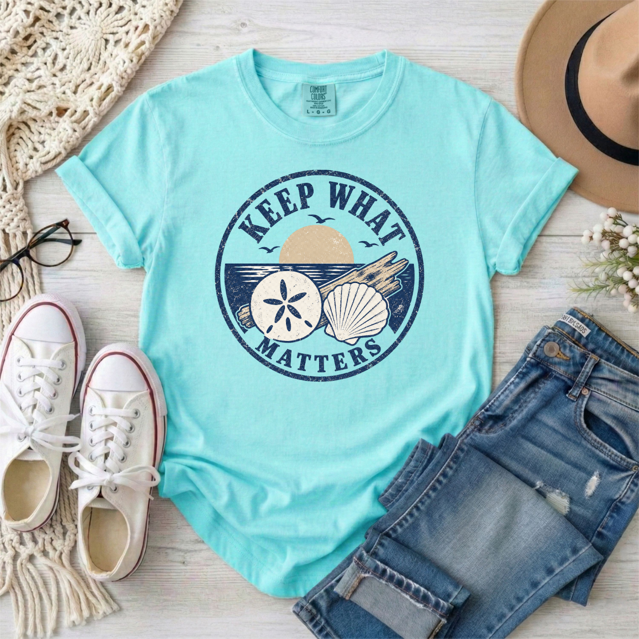 "Keep What Matters" Coastal Shells Graphic T-Shirt