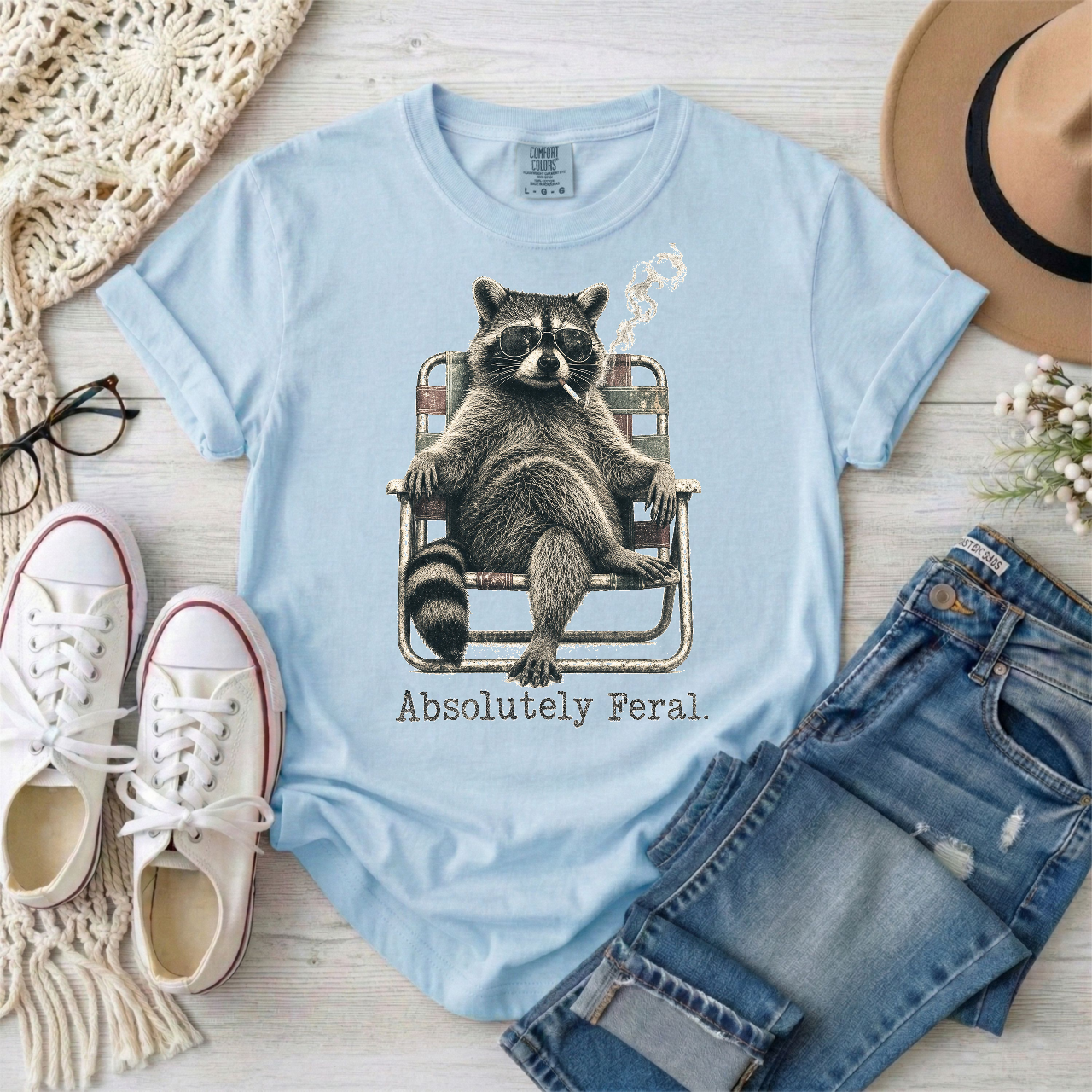Absolutely Feral Smoking Raccoon in a Lawn Chair T-Shirt