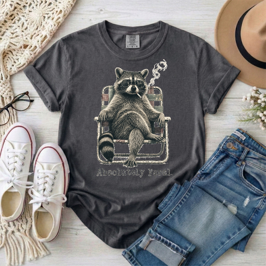 Absolutely Feral Smoking Raccoon in a Lawn Chair T-Shirt