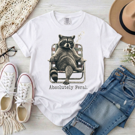 Absolutely Feral Smoking Raccoon in a Lawn Chair T-Shirt