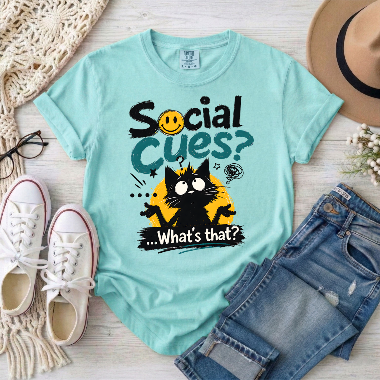 "Social Cues? ...What's That?" Cat Graphic T-Shirt