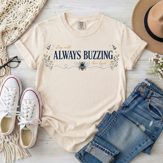 Always Buzzing Bee T-Shirt — Floral ADHD Busy Bee Graphic Tee