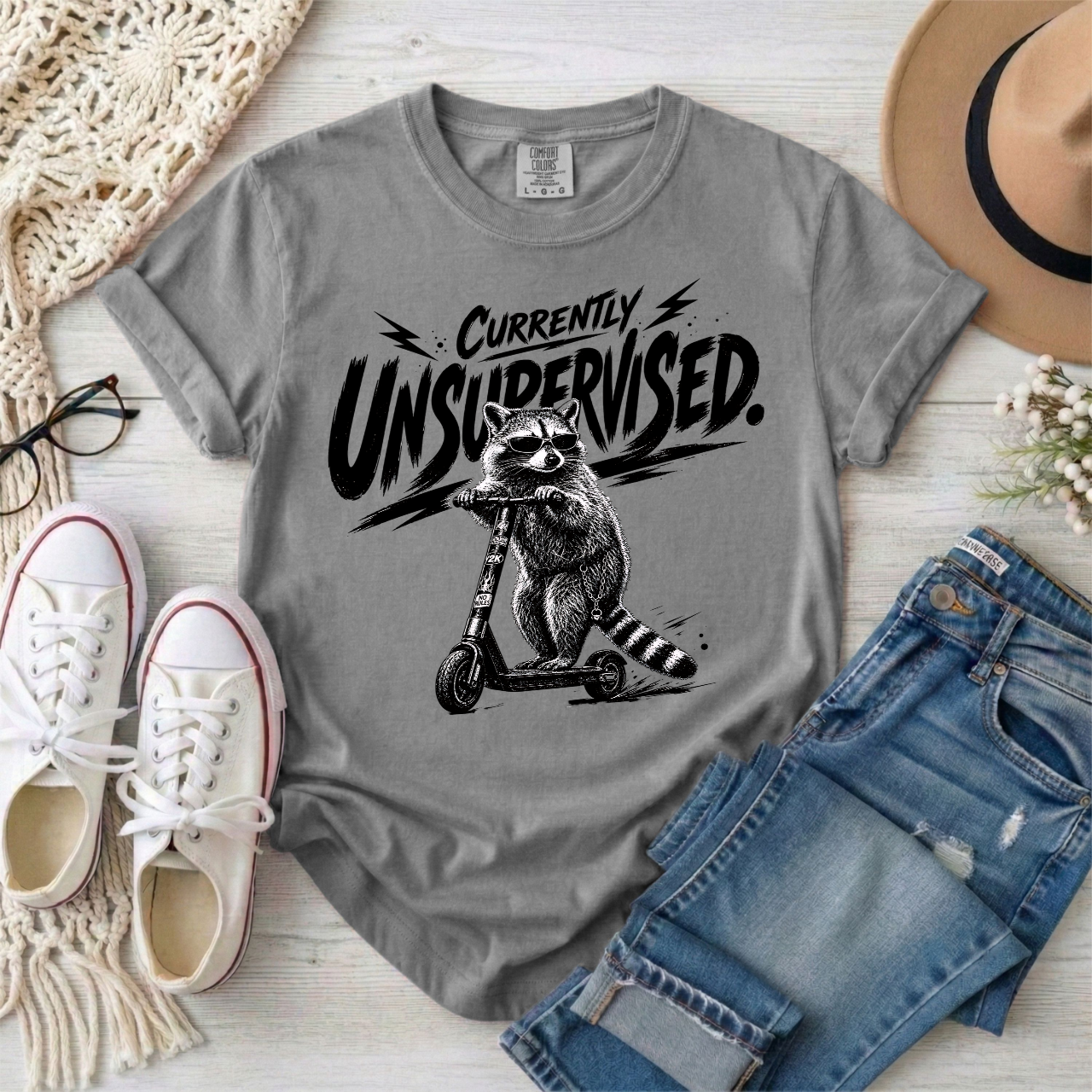 Currently Unsupervised Raccoon T-Shirt ASD ADHD Humor