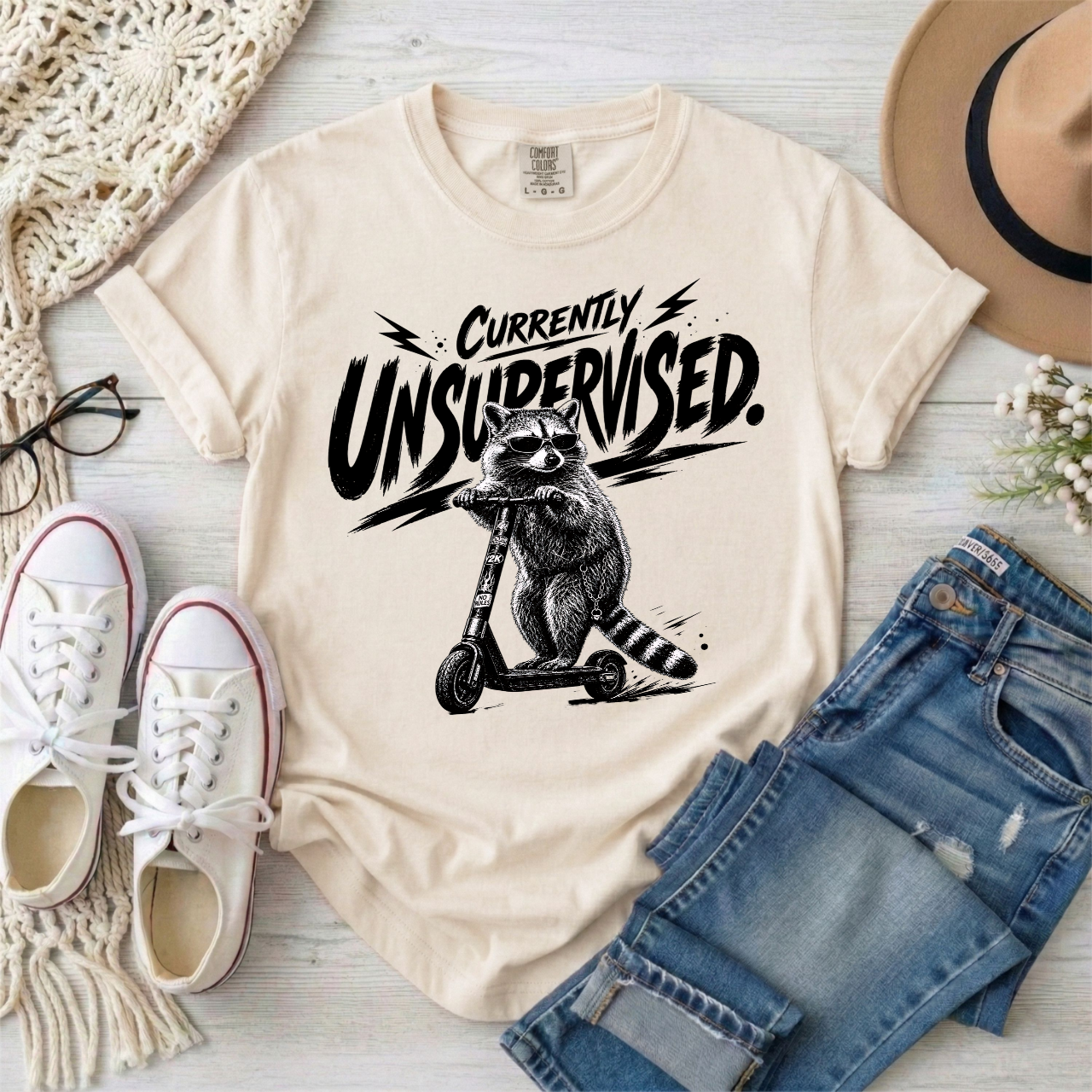 Currently Unsupervised Raccoon T-Shirt ASD ADHD Humor