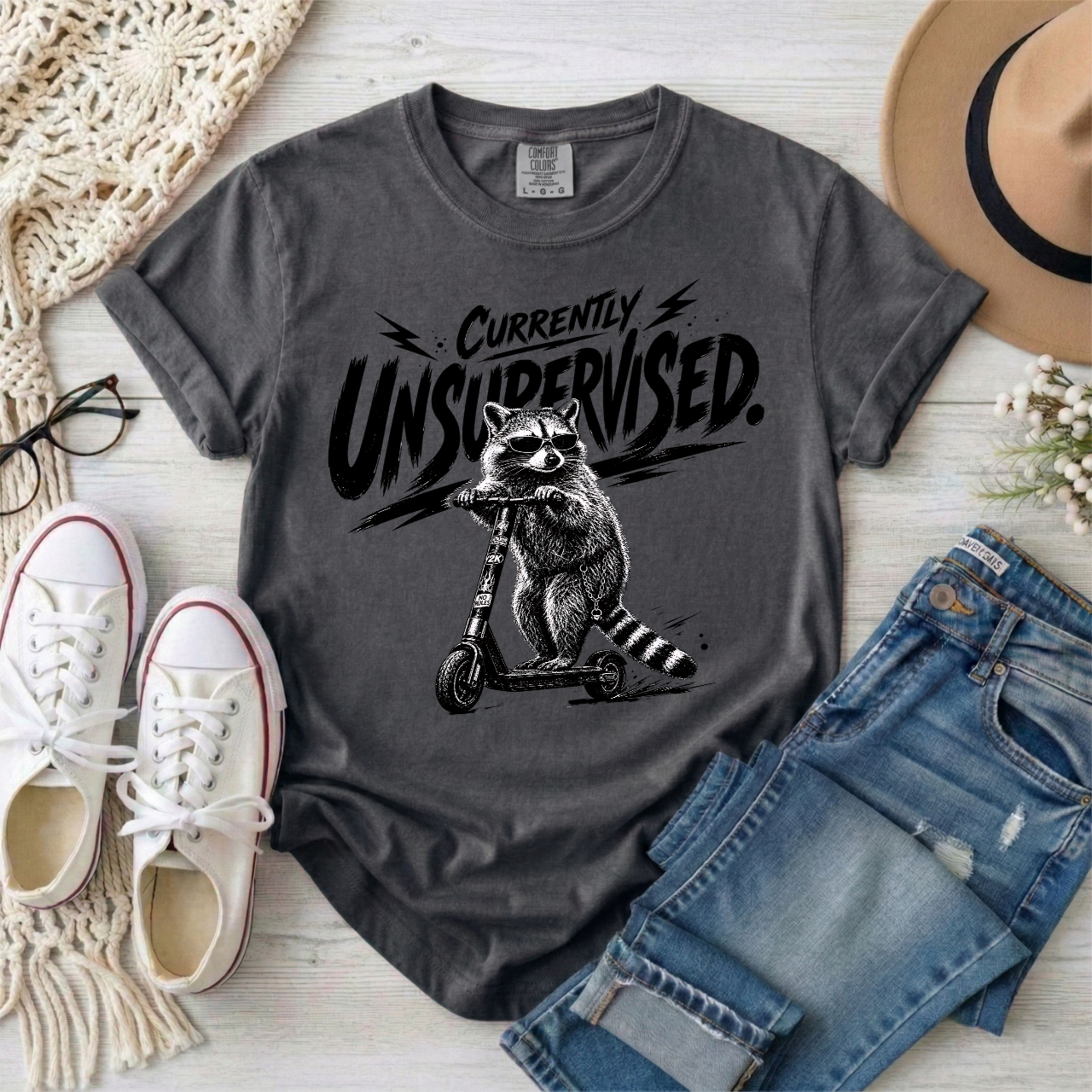 Currently Unsupervised Raccoon T-Shirt ASD ADHD Humor