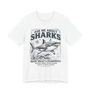Ask Me About Sharks Tee Shirt — Great White Shark Marine Biology Tee